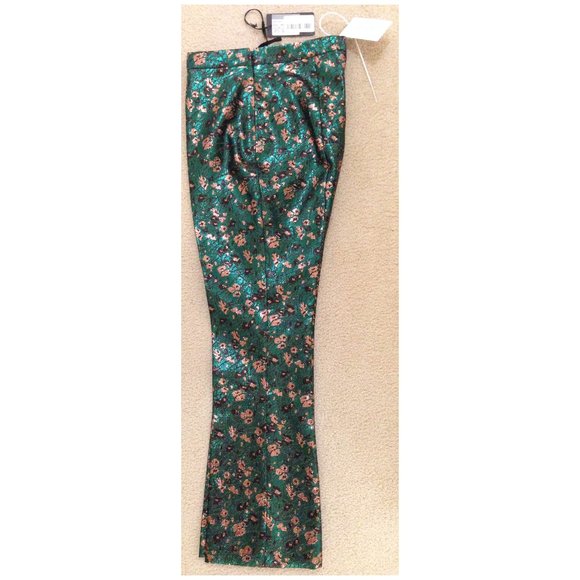 NWT Auth Prada metallic green floral print kick flare ankle pants SZ IT 40 US 6 - Picture 4 of 10